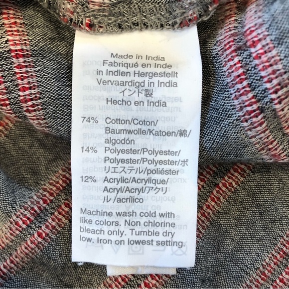 Madewell Striped Bubble Sleeve Peplum Top, Red/Grey, Large - Picture 7 of 10